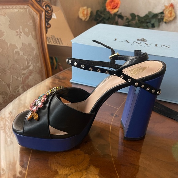 Lanvin Paris women’s platform wedges crystal embellished front sandals s… - Picture 13 of 16